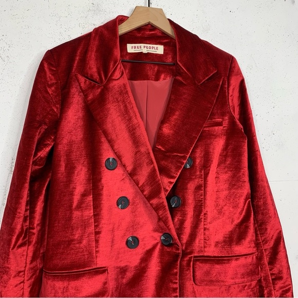 Free People Ashby Velour Celvet Red Oversize Byttin Blazer Jacket NWT Size M - Picture 5 of 10